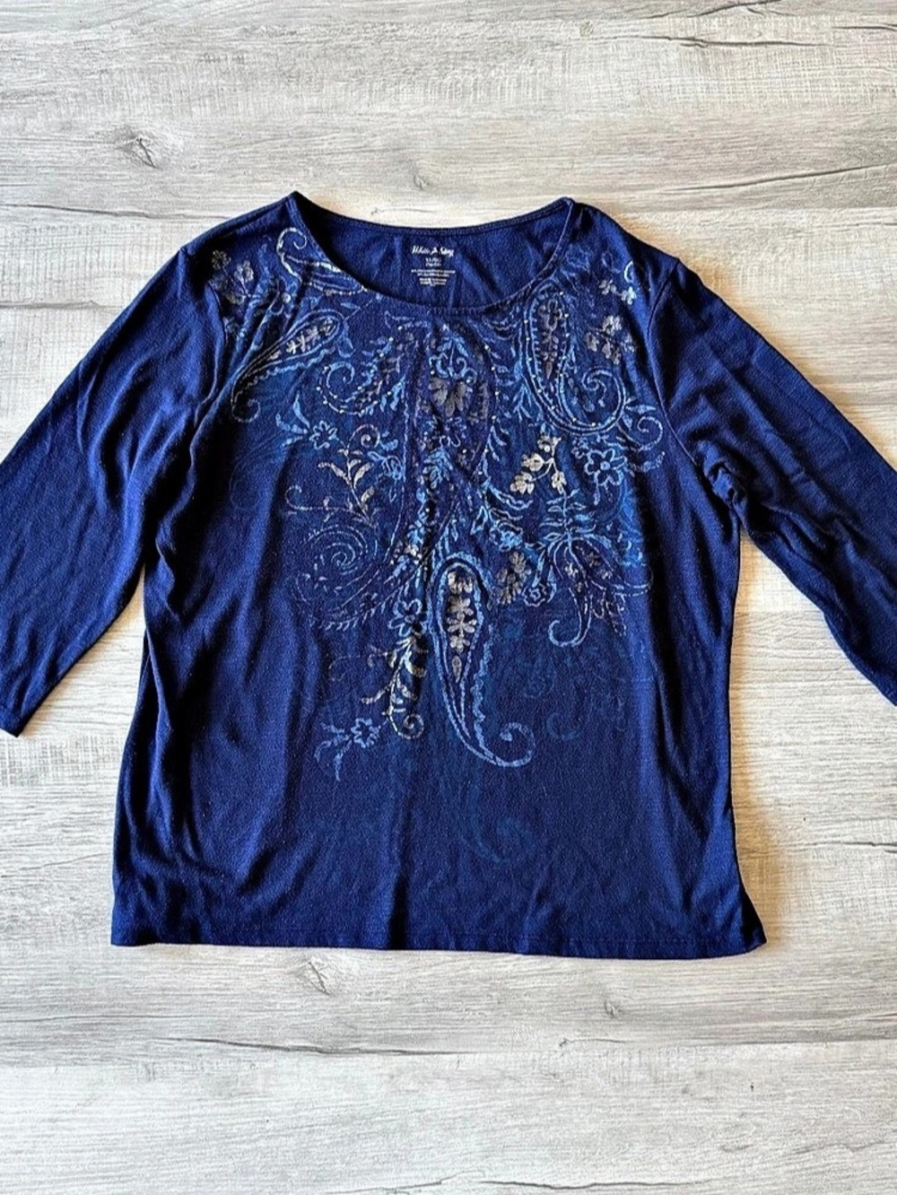 White Stag Paisley Embellished Long Sleeve Top in Blue XL Like New